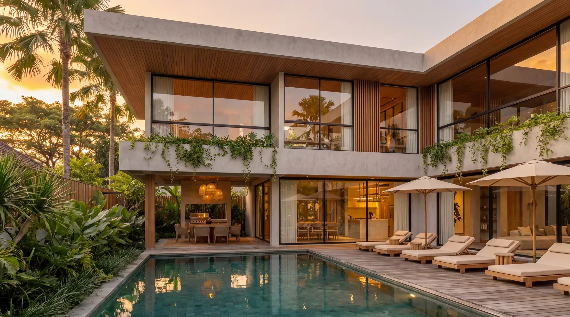 Villa terrace at dusk, designed by SUKYF