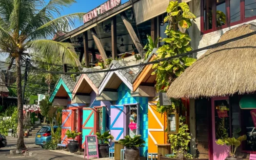 Seminyak street with restaurants and boutique shops