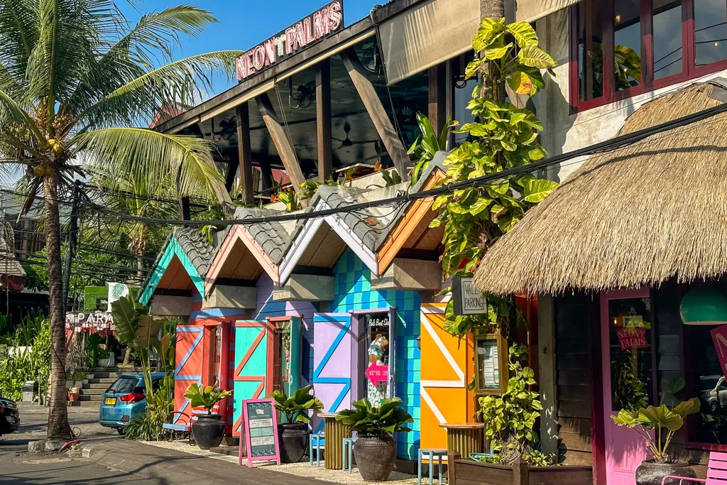 Seminyak street with restaurants and boutique shops